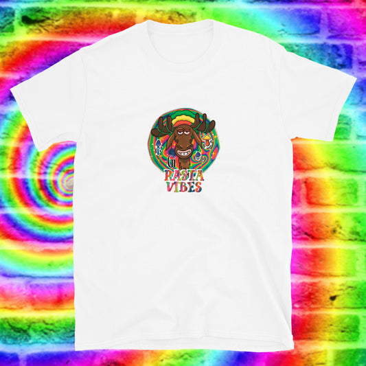 white color t shirt with rasta deer