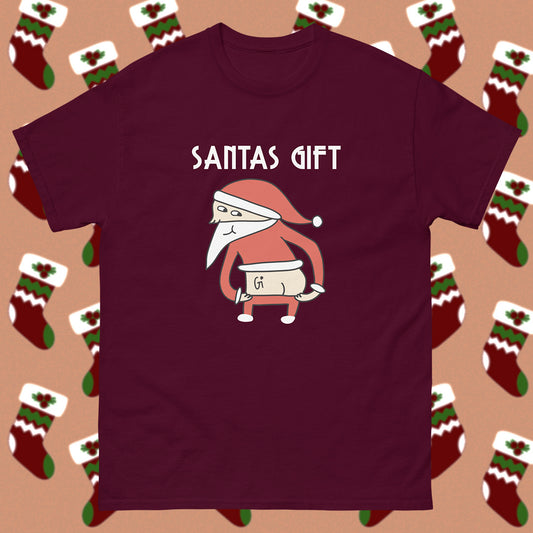 maroon color cotton t shirt with Santa's ass