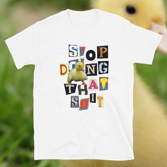 white color t shirt with quack