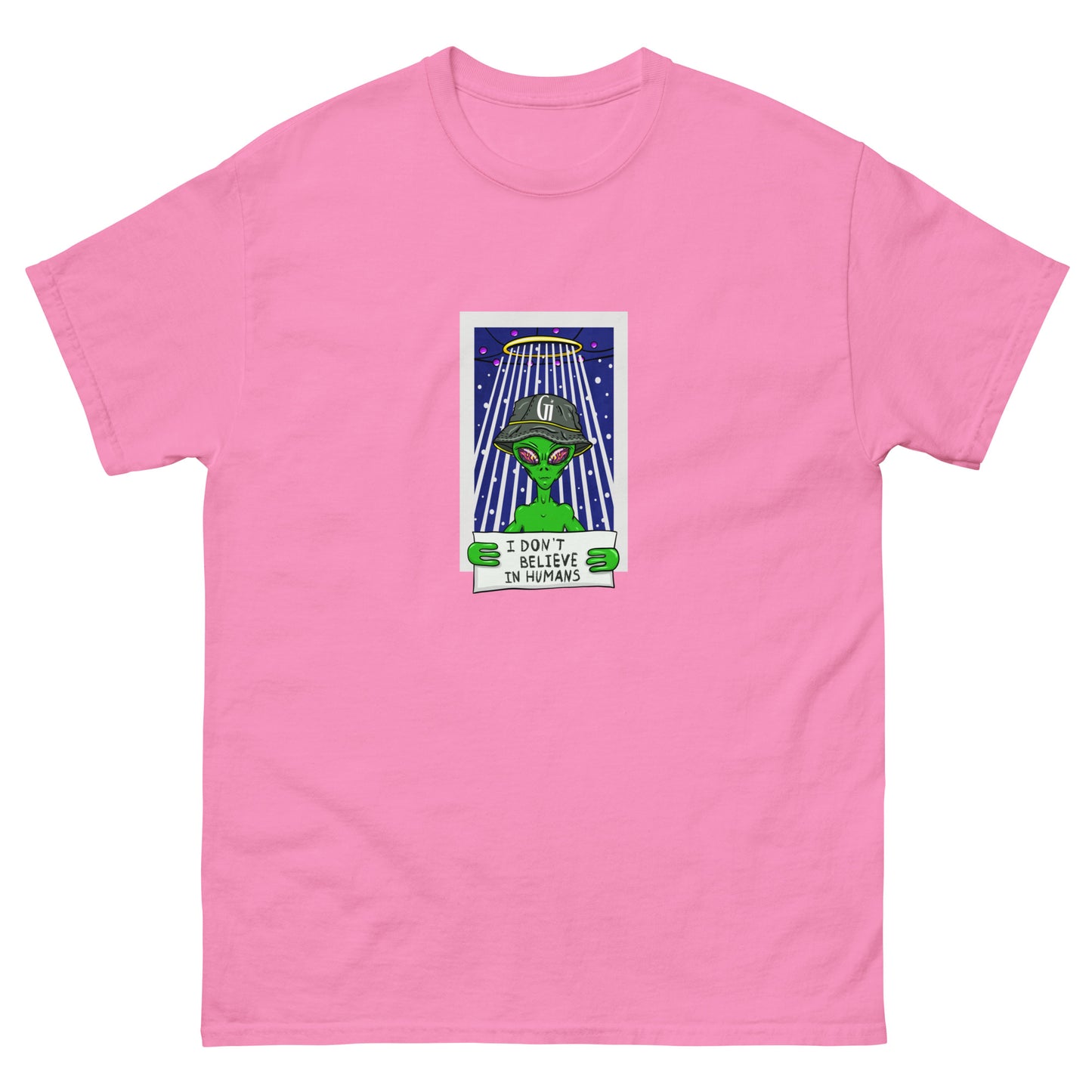 azalea color cotton t shirt with stylish alien