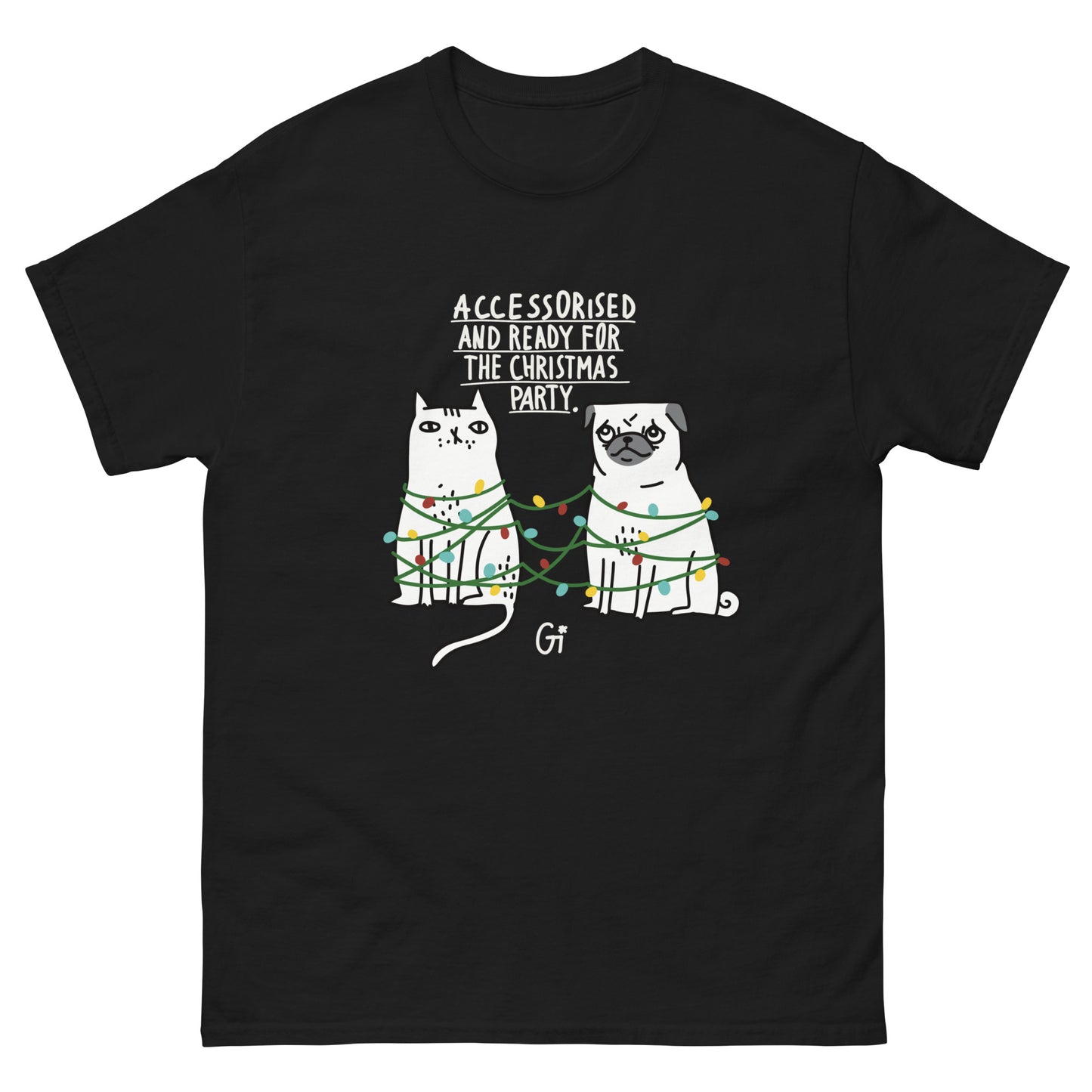 black color cotton t shirt Christmas cat and dog