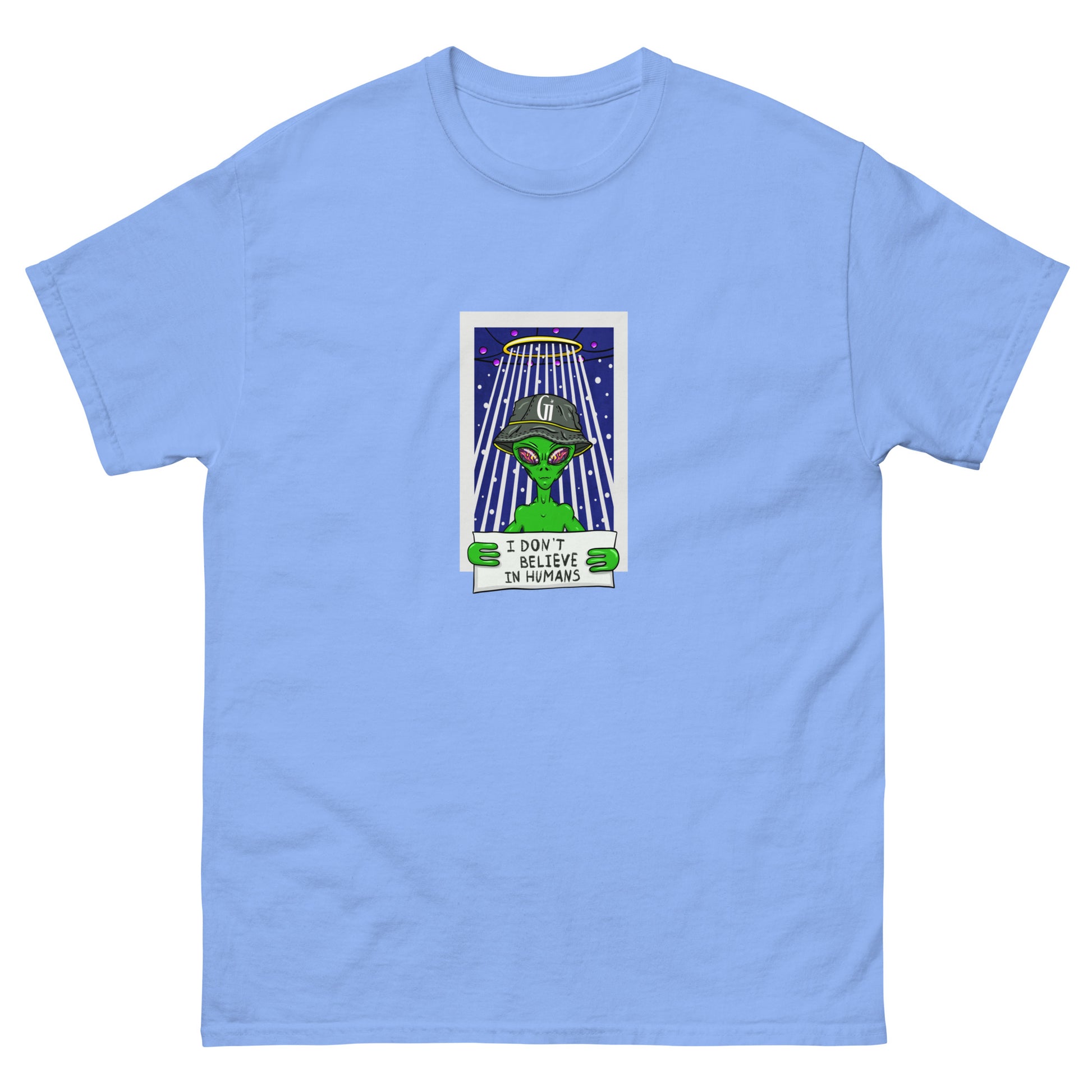carolina blue color cotton t shirt with stylish alien