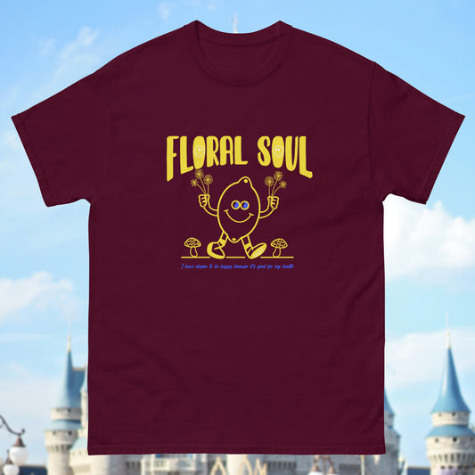 maroon color cotton t shirt with floral soul
