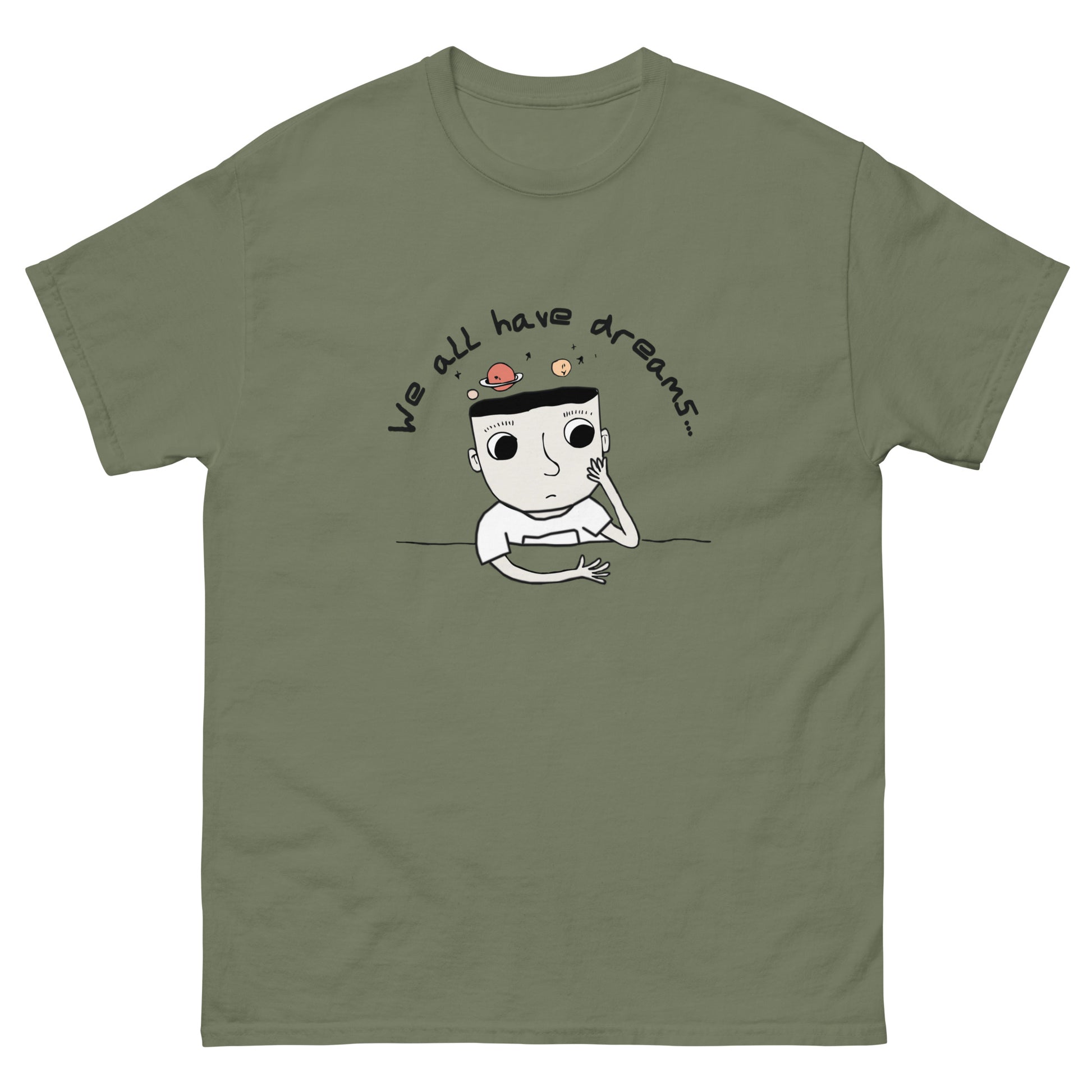 military green color cotton t shirt with dream boy