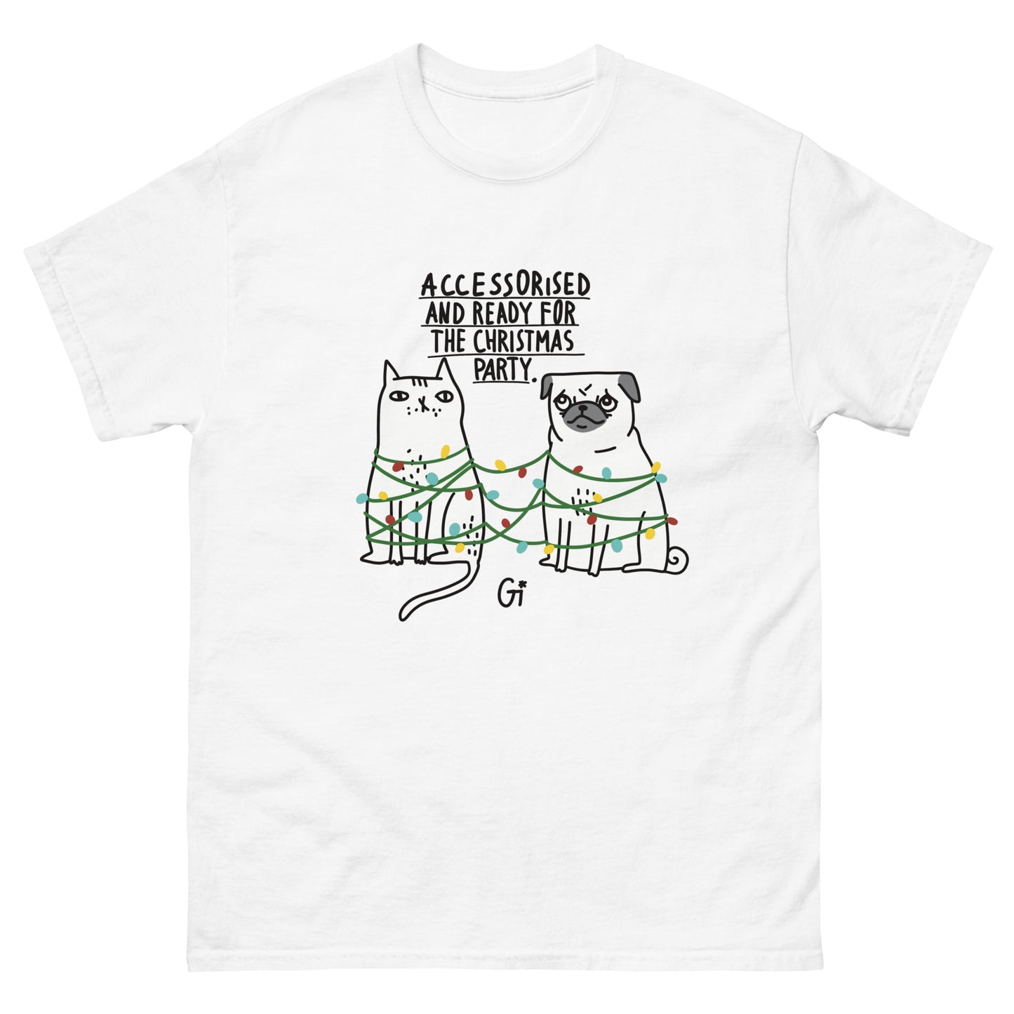 white color cotton t shirt Christmas cat and dog