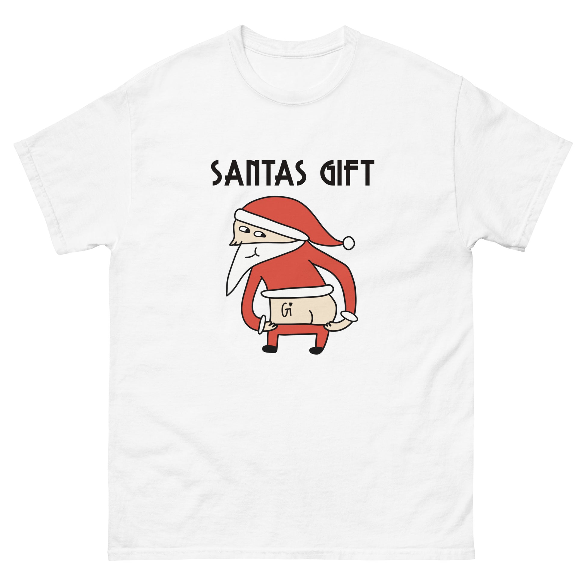white color cotton t shirt with Santa's ass