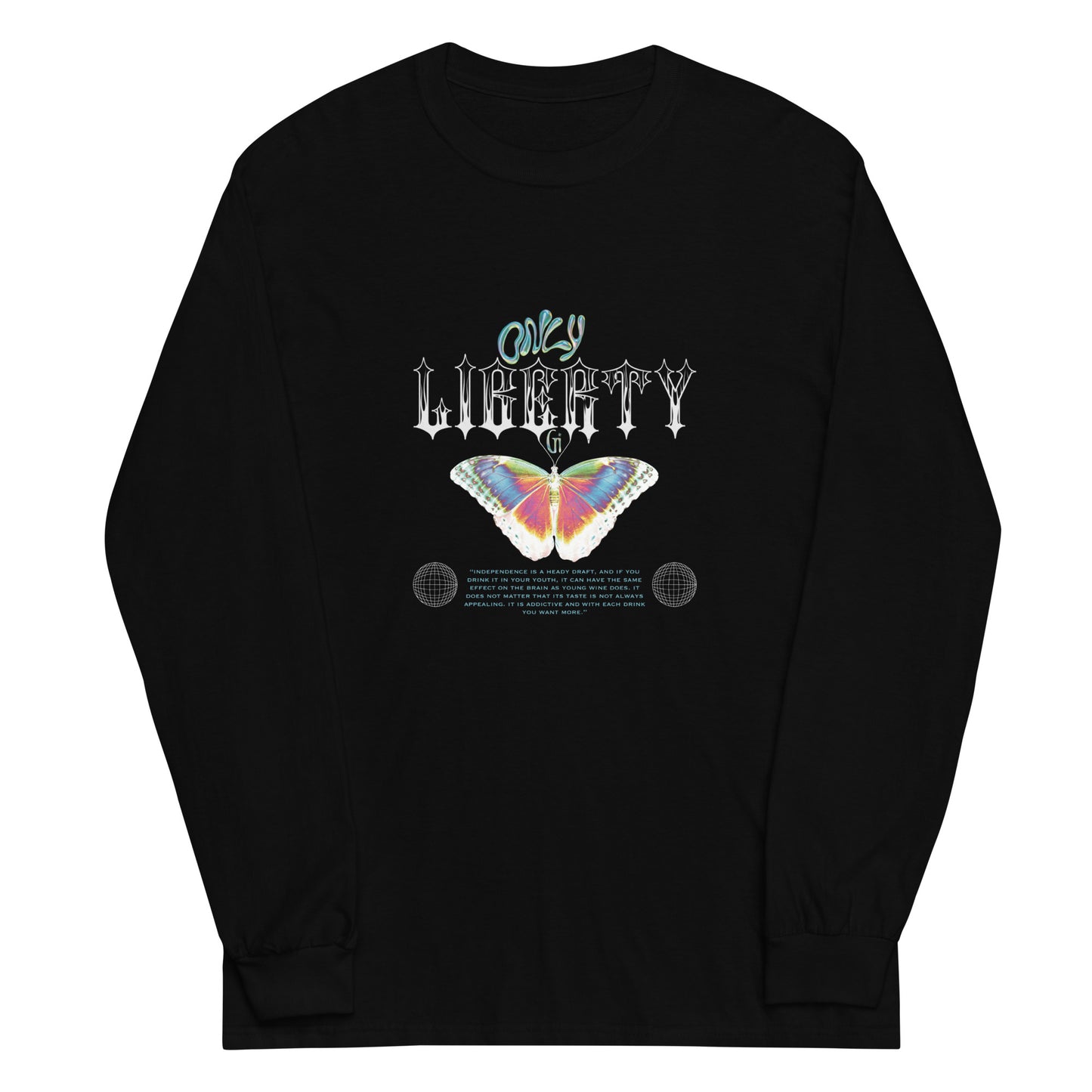 black unisex long sleeve with butterfly print