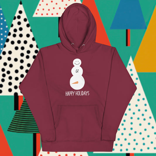 maroon unisex premium cotton hoodie with snowman